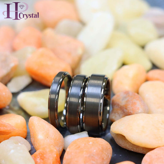Gun Metal IP Plated Brushed Center High Polish Stepped Edge 8mm/6mm/4mm Tungsten Ring (MARET878)