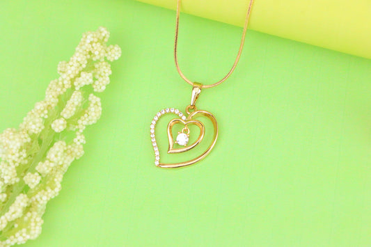 Elegant Rose Gold Double Heart Pendant with Dangling CZ Stone, XPPT1378 (2133-2)