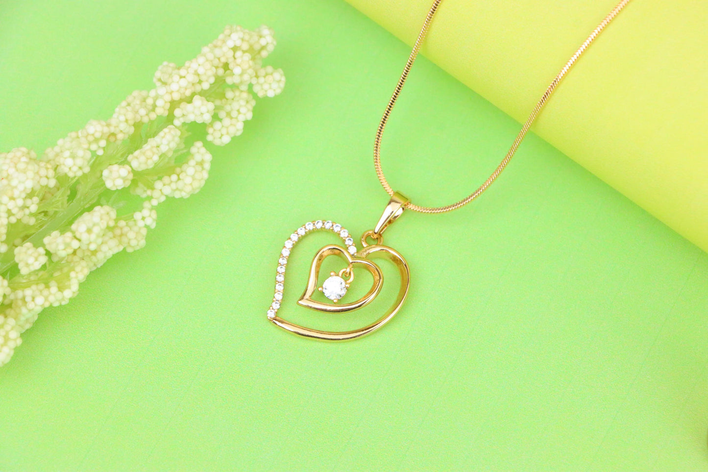 Elegant Rose Gold Double Heart Pendant with Dangling CZ Stone, XPPT1378 (2133-2)