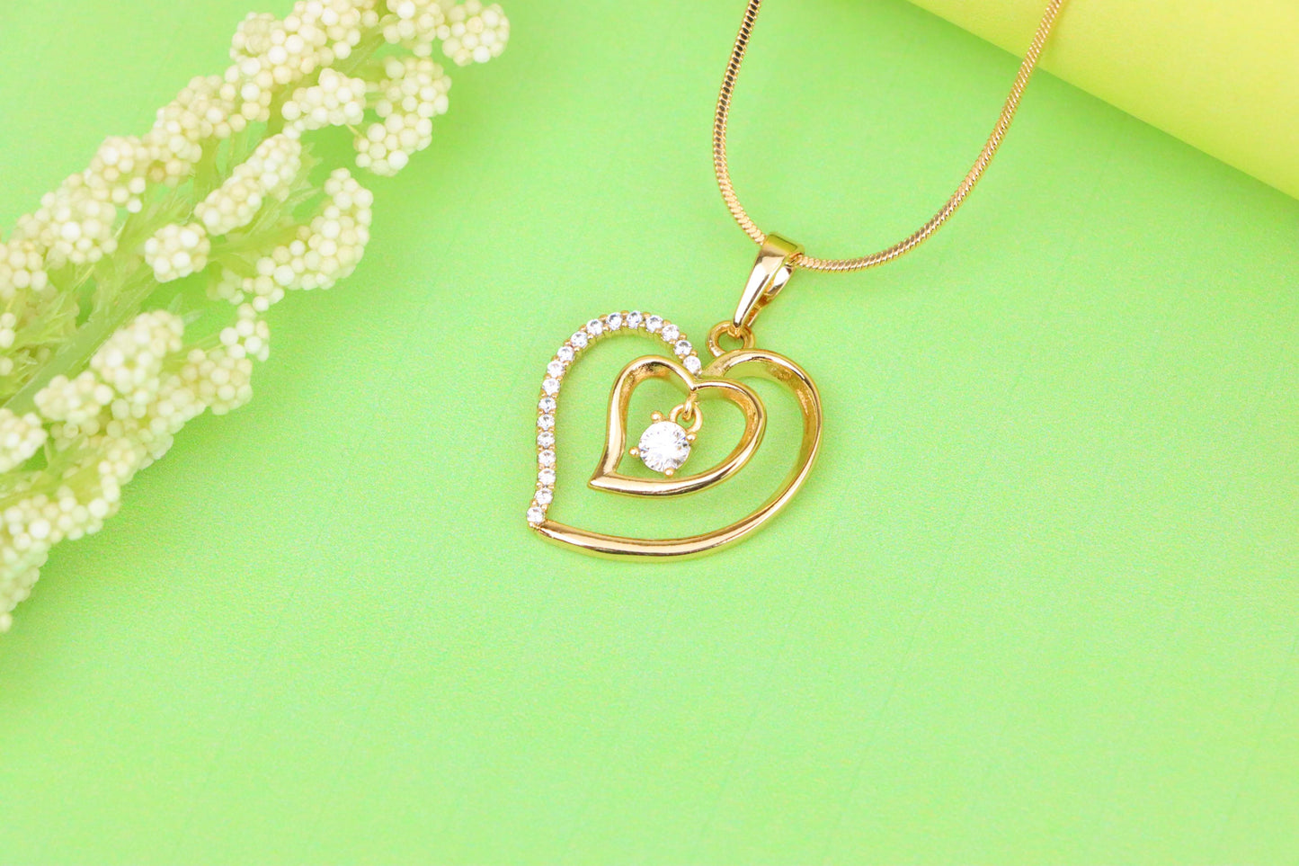 Elegant Rose Gold Double Heart Pendant with Dangling CZ Stone, XPPT1378 (2133-2)