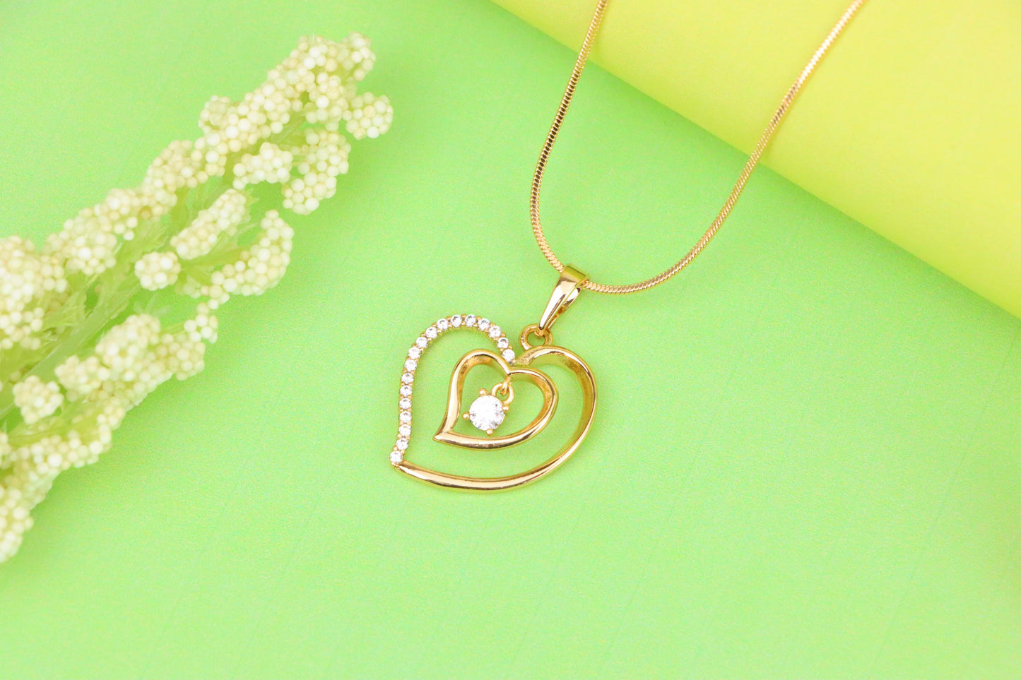 Elegant Rose Gold Double Heart Pendant with Dangling CZ Stone, XPPT1378 (2133-2)