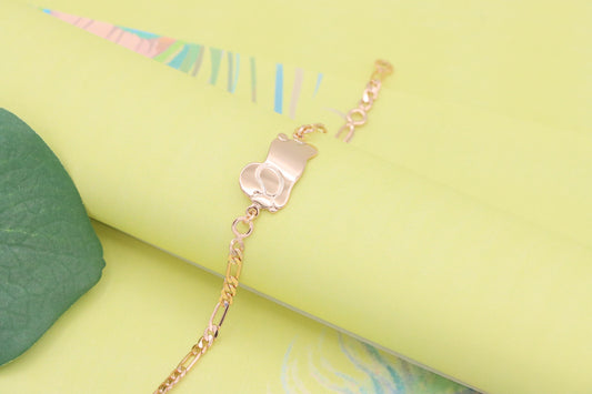 Rose Gold Bear Charm Bracelet in High Shine Gold-Plated Brass, XPBL1088 (2109-7)