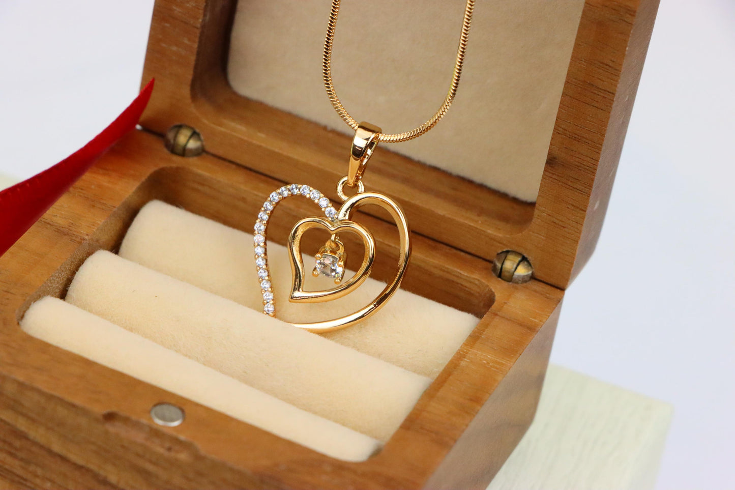 Elegant Rose Gold Double Heart Pendant with Dangling CZ Stone, XPPT1378 (2133-2)