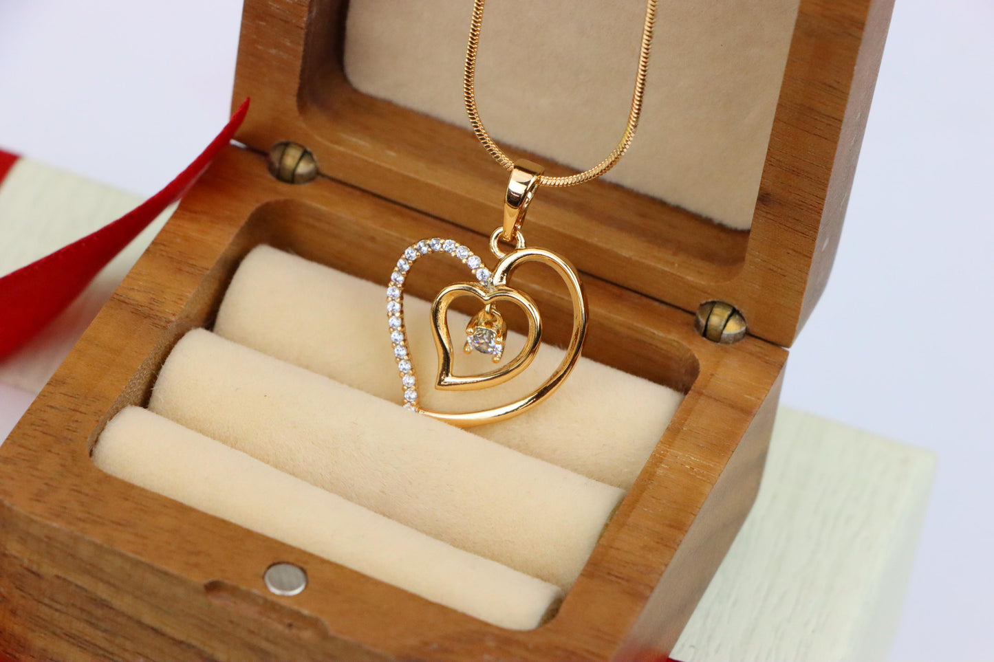 Elegant Rose Gold Double Heart Pendant with Dangling CZ Stone, XPPT1378 (2133-2)