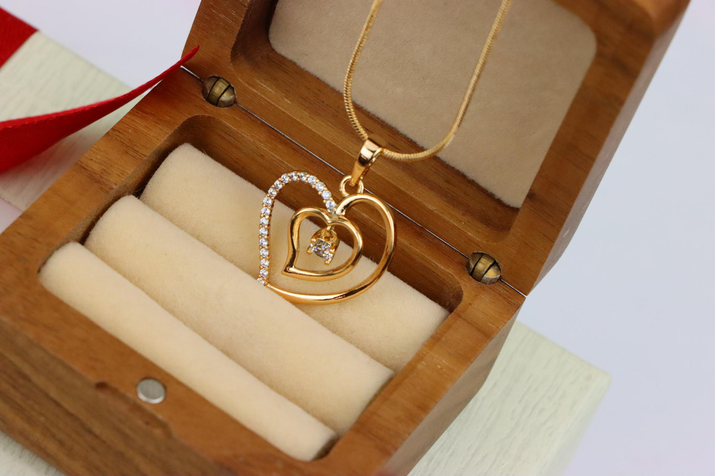 Elegant Rose Gold Double Heart Pendant with Dangling CZ Stone, XPPT1378 (2133-2)