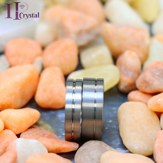 Brushed with Polished Shiny Off-Center Groove Tungsten Ring