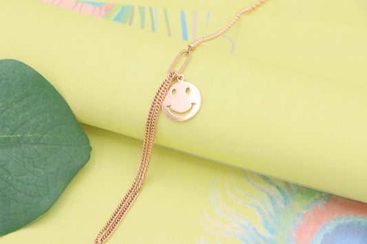 Rose Gold Bracelet with Smiley Charm, Dual Chain, XPBL1090 (2109-9)