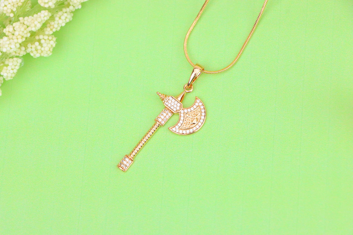 Rose Gold Axe Pendant with Sparkling Stones – Elegant Design XPPT1381 (2133-5)