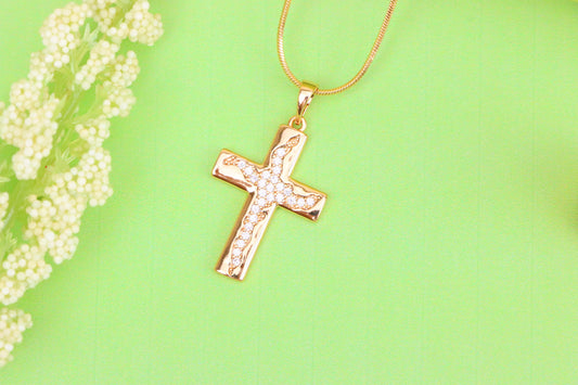 Cross Shaped Rose Gold Pendant with Textured Stone Inlay, XPPT1852 (2156-7)