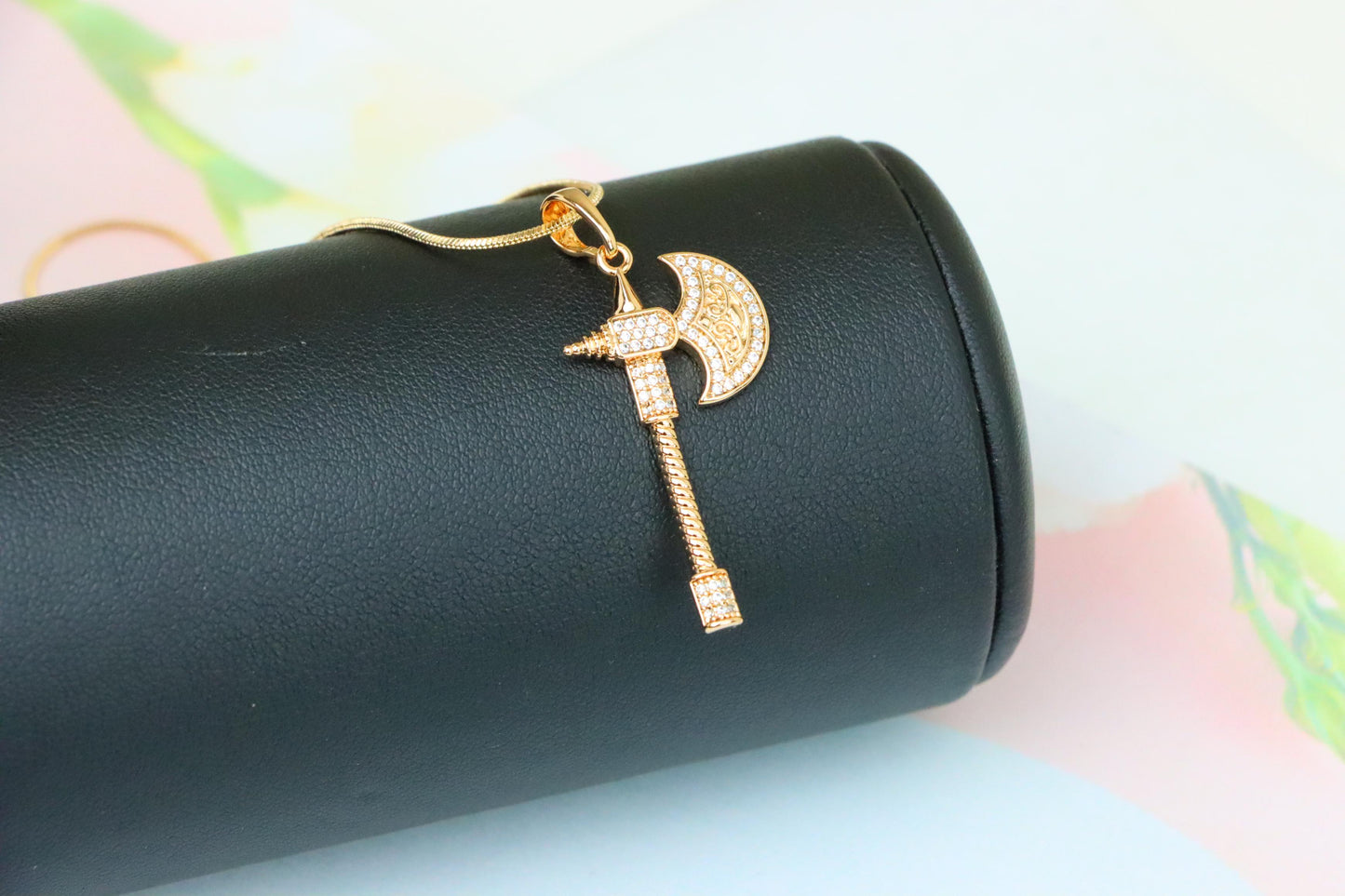 Rose Gold Axe Pendant with Sparkling Stones – Elegant Design XPPT1381 (2133-5)