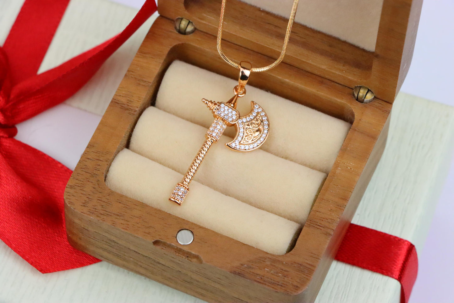 Rose Gold Axe Pendant with Sparkling Stones – Elegant Design XPPT1381 (2133-5)