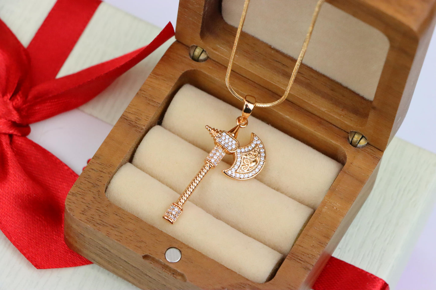 Rose Gold Axe Pendant with Sparkling Stones – Elegant Design XPPT1381 (2133-5)