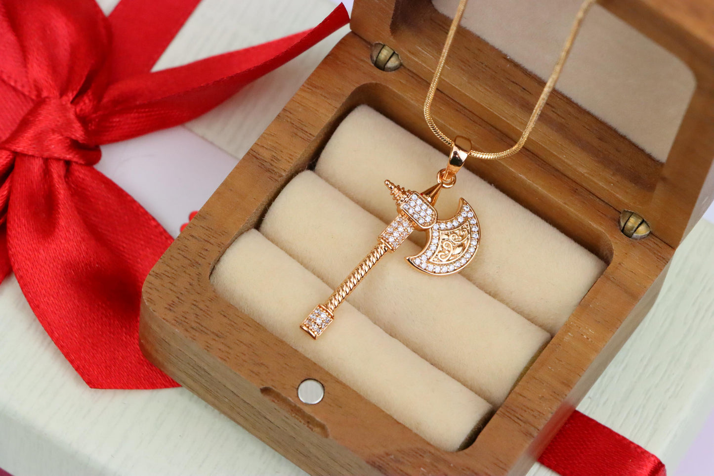 Rose Gold Axe Pendant with Sparkling Stones – Elegant Design XPPT1381 (2133-5)