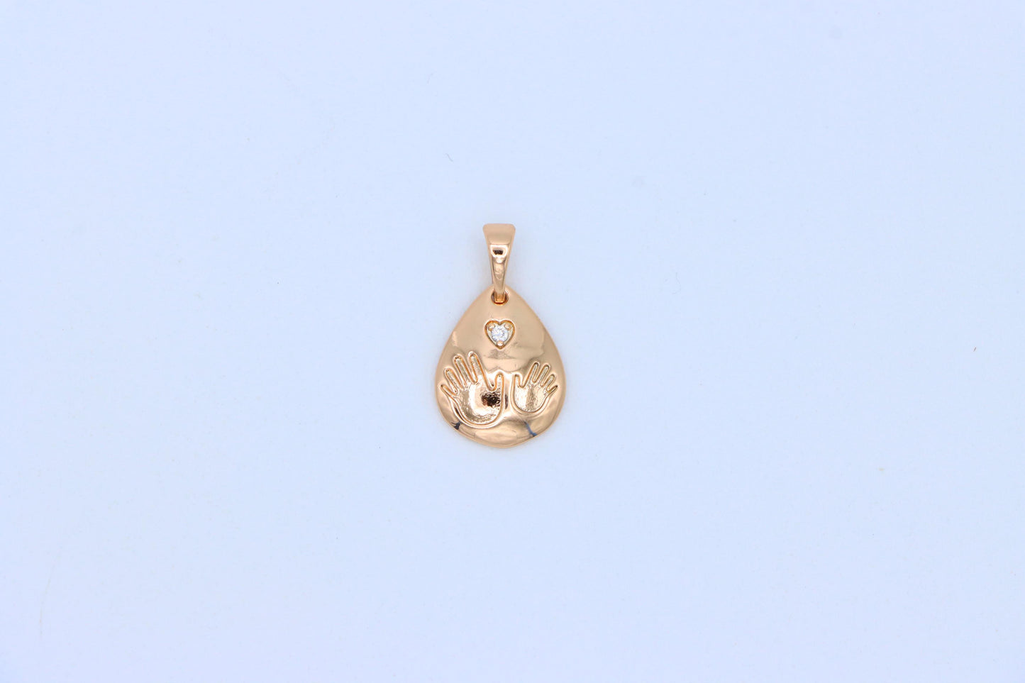 Rose Gold Teardrop Pendant with Hand Imprint &amp; Heart Accent Design, XPPT1382 (2133-6)