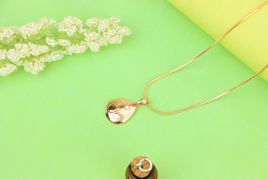 Rose Gold Teardrop Pendant with Hand Imprint &amp; Heart Accent Design, XPPT1382 (2133-6)