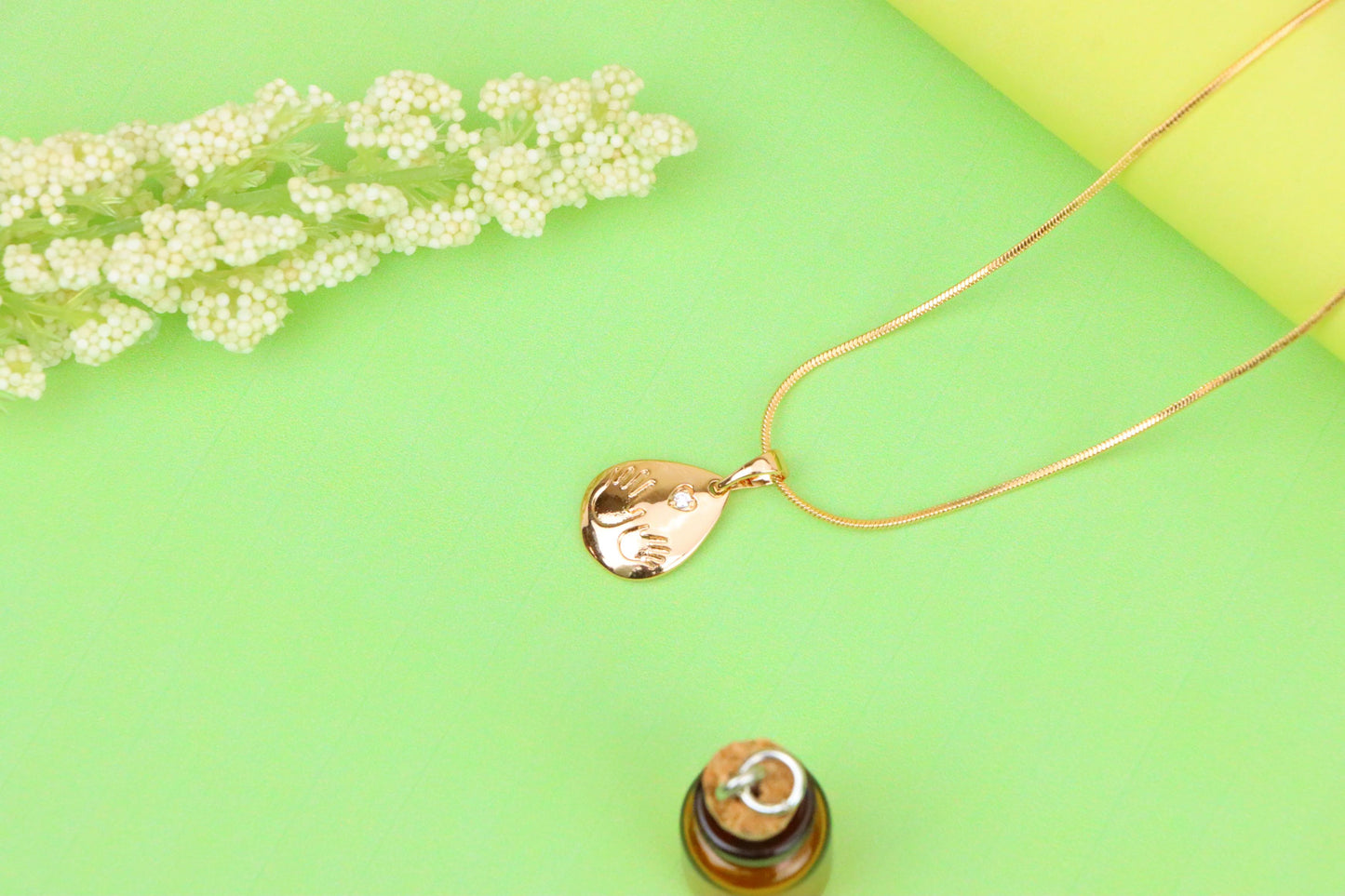 Rose Gold Teardrop Pendant with Hand Imprint &amp; Heart Accent Design, XPPT1382 (2133-6)