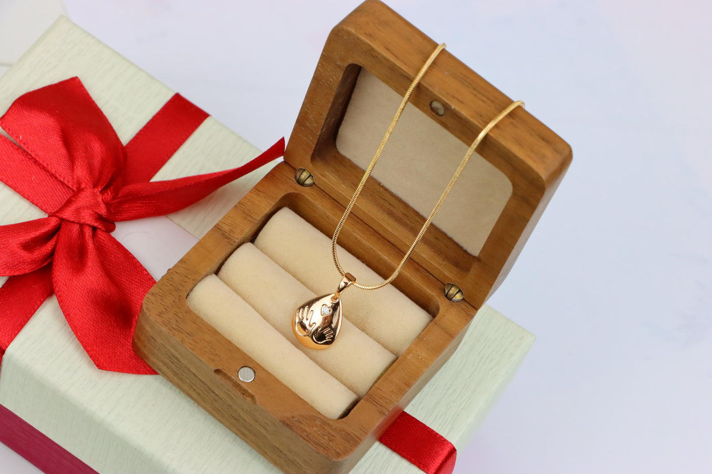 Rose Gold Teardrop Pendant with Hand Imprint &amp; Heart Accent Design, XPPT1382 (2133-6)