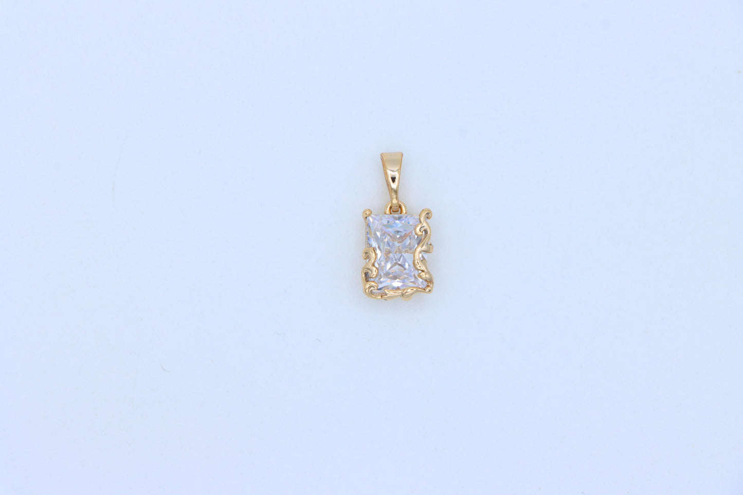 Elegant Rose Gold Pendant with Rectangle Crystal and Filigree Frame, XPPT1383 (2133-7)