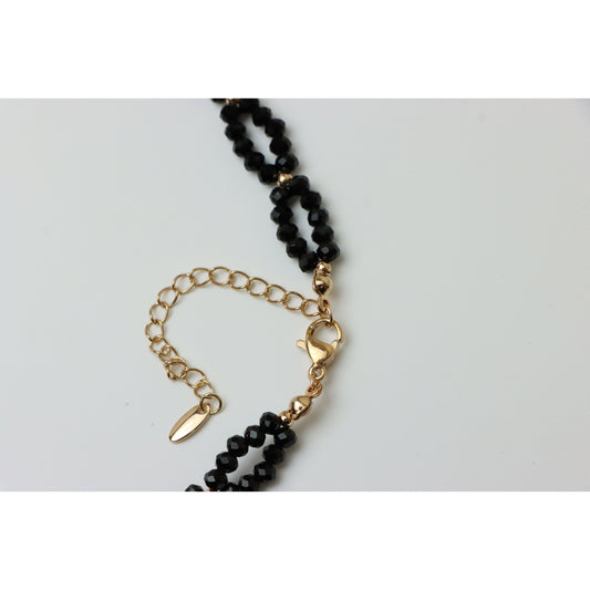 Rose Gold Black Beaded Necklace with Gold-Plated Brass Finish, XPNL0234 (2024-4)