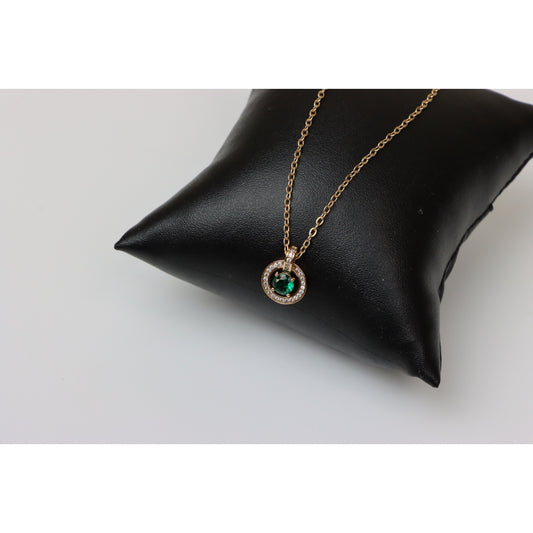 Elegant Rose Gold Necklace with Green Crystal Pendant, XPNL0235 (2024-5)