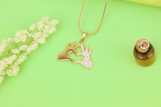 Sparkling Heart Hand Sign Rose Gold Pendant for Love and Expression, XPPT1385 (2133-9)