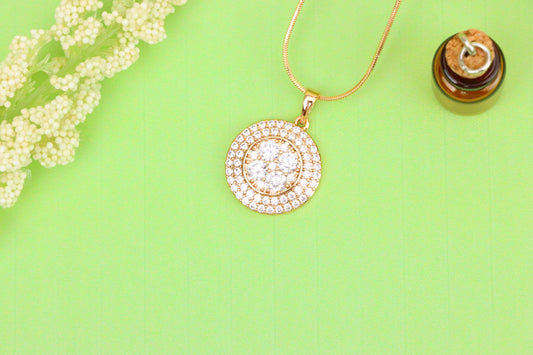 White CZ Studded Round Pendant in Gold Finish – Elegant Sparkle, XPPT1856 (2157-1)