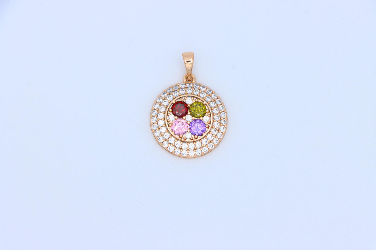Round Multicolor CZ Pendant in Gold Finish – Dazzling Circle Design,XPPT1857 (2157-1)