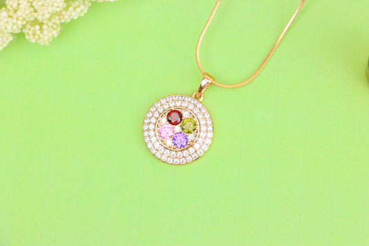 Round Multicolor CZ Pendant in Gold Finish – Dazzling Circle Design,XPPT1857 (2157-1)