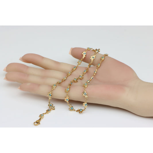 Rose Gold Elephant &amp; Evil Eye Charm Necklace, XPNL0238 (2024-8)
