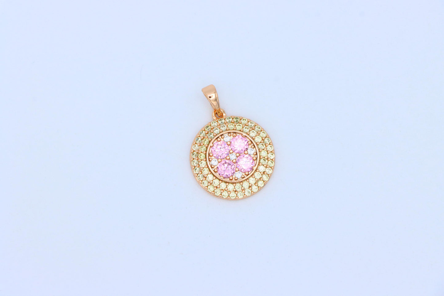 Round Pink &amp; Yellow CZ Pendant in Gold Finish – Elegant Floral Look, XPPT1858 (2157-1)