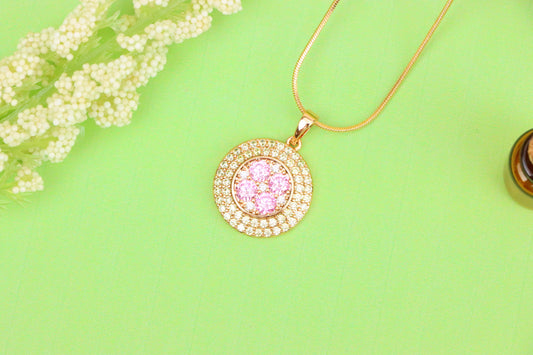 Round Pink &amp; Yellow CZ Pendant in Gold Finish – Elegant Floral Look, XPPT1858 (2157-1)