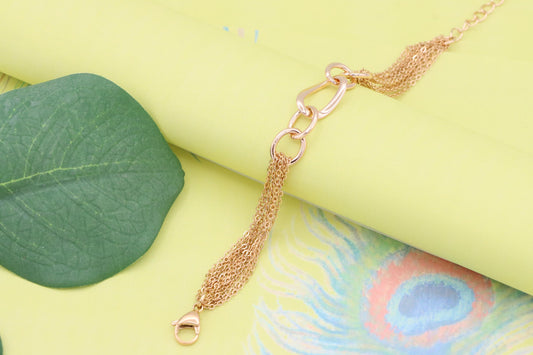 Chunky Oval Chain Rose Gold Bracelet with Layered Tassel Detail, XPBL1099 (2110-8)