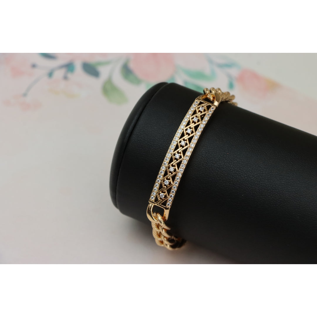 Elegant Rose Gold Bracelet with Criss-Cross Diamond Inlay Design, XPBL0706 (2071-5)