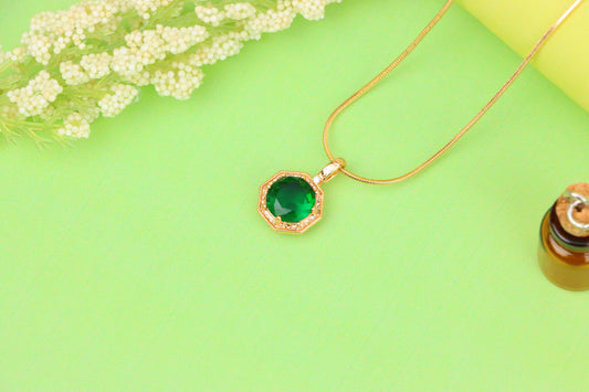 Elegant Green Gem Pendant in Rose Gold Octagon Frame, XPPT1388 (2134-2)