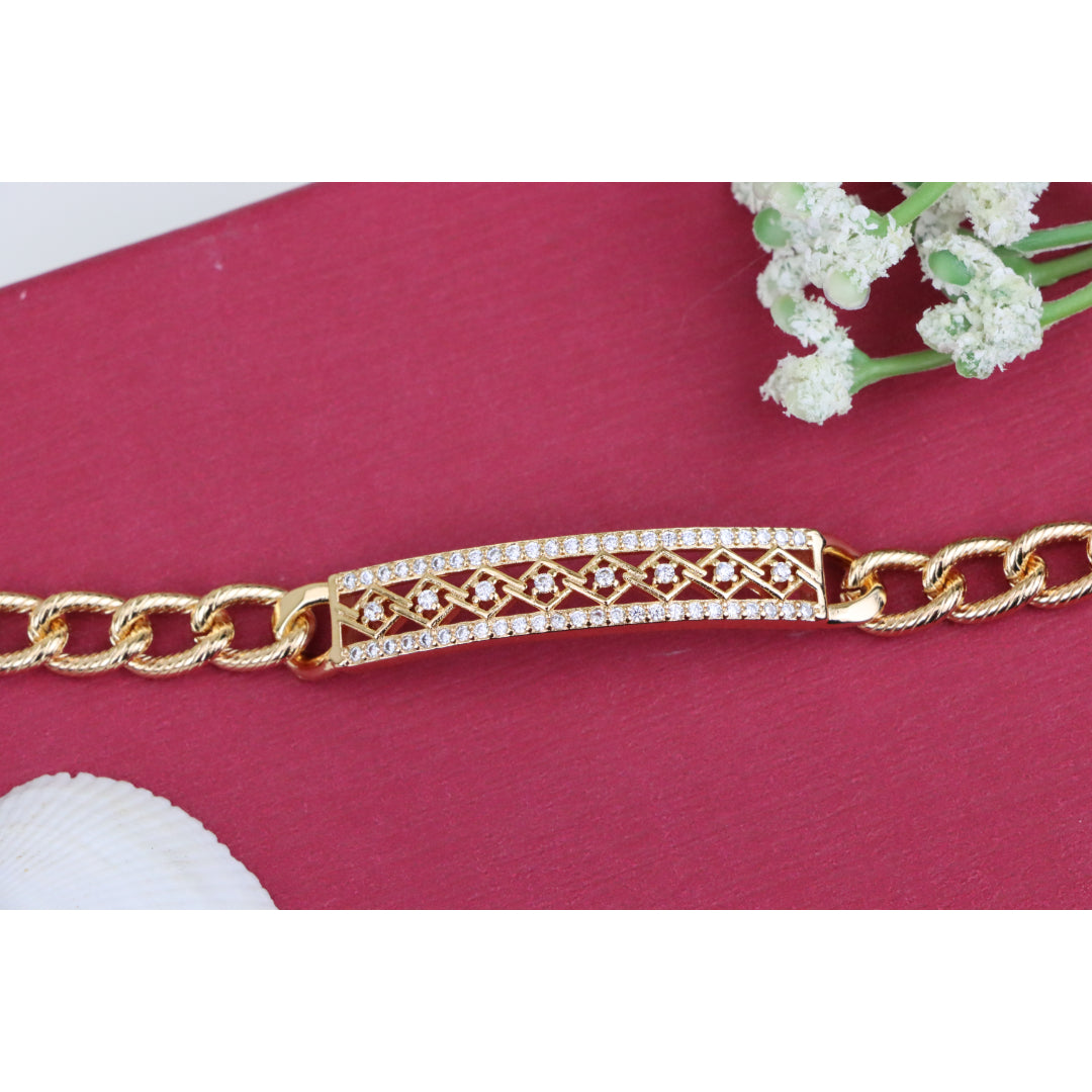 Elegant Rose Gold Bracelet with Criss-Cross Diamond Inlay Design, XPBL0706 (2071-5)
