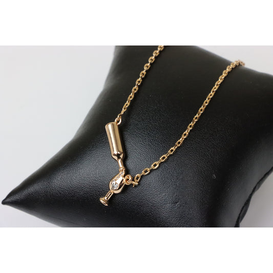 Rose Gold Wine Bottle &amp; Glass Pendant Necklace, XPNL0239 (2024-9)