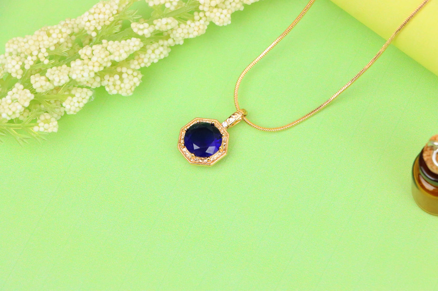 Royal Purple Gemstone Pendant in Gold Octagon Frame, XPPT1390 (2134-2)