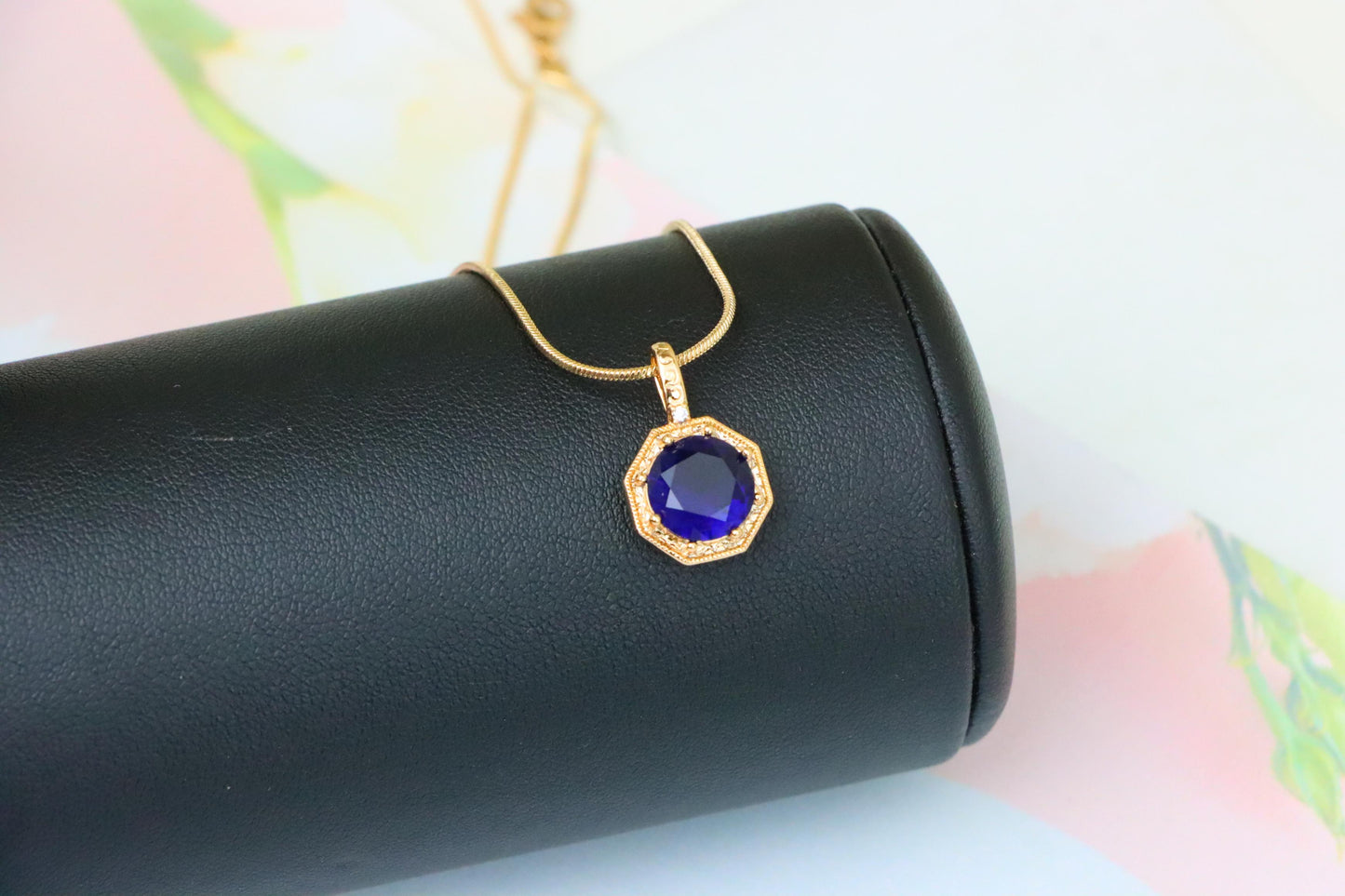 Royal Purple Gemstone Pendant in Gold Octagon Frame, XPPT1390 (2134-2)