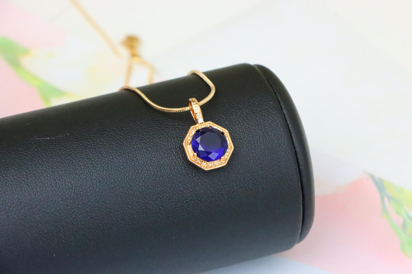 Royal Purple Gemstone Pendant in Gold Octagon Frame, XPPT1390 (2134-2)