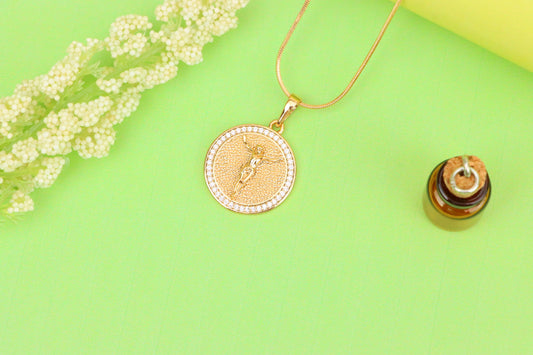 Round Rose Gold Pendant with Jesus Design and Crystal Border, XPPT1859 (2157-2)