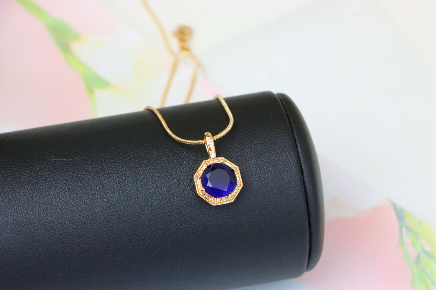 Royal Purple Gemstone Pendant in Gold Octagon Frame, XPPT1390 (2134-2)