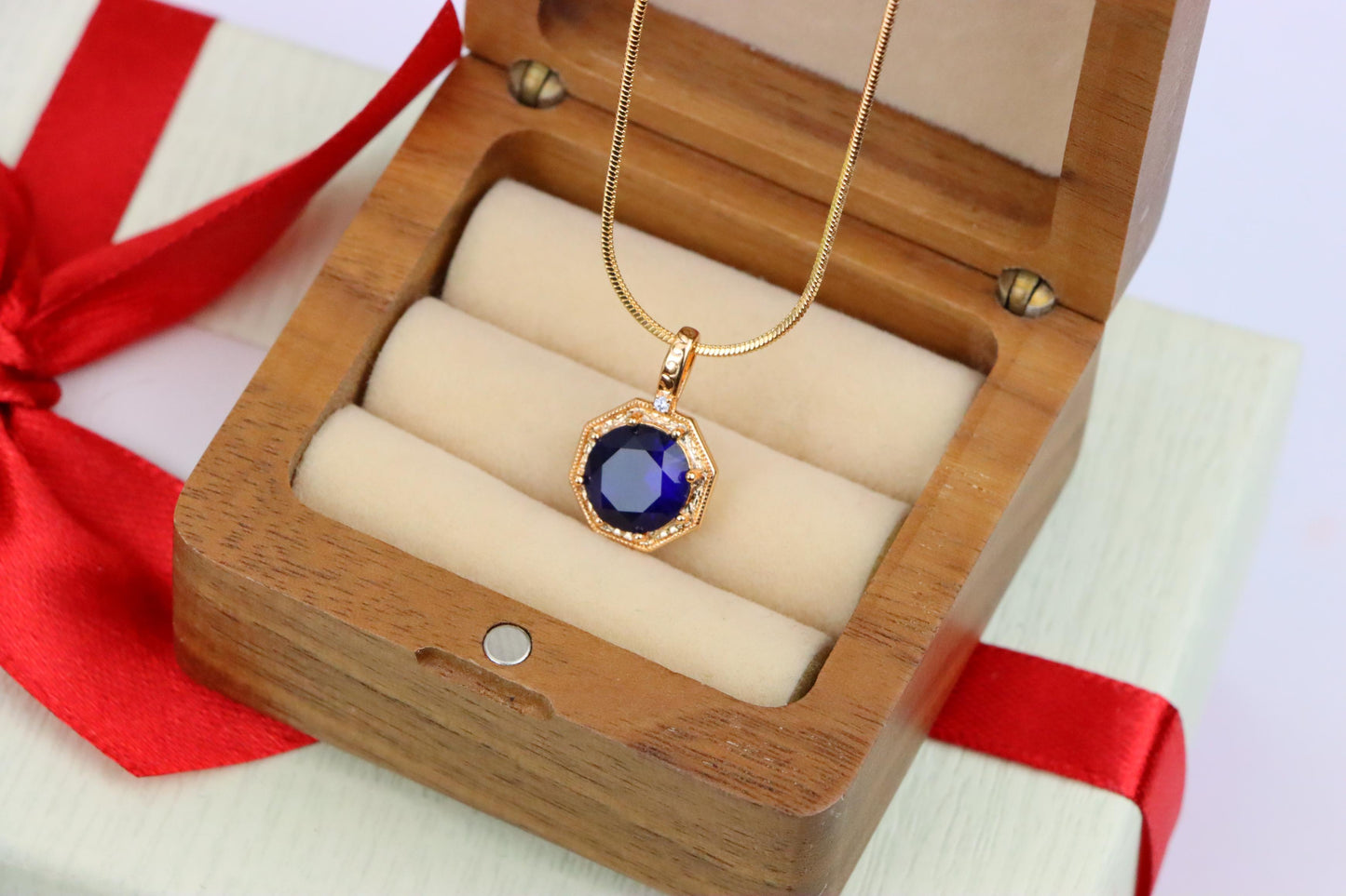 Royal Purple Gemstone Pendant in Gold Octagon Frame, XPPT1390 (2134-2)
