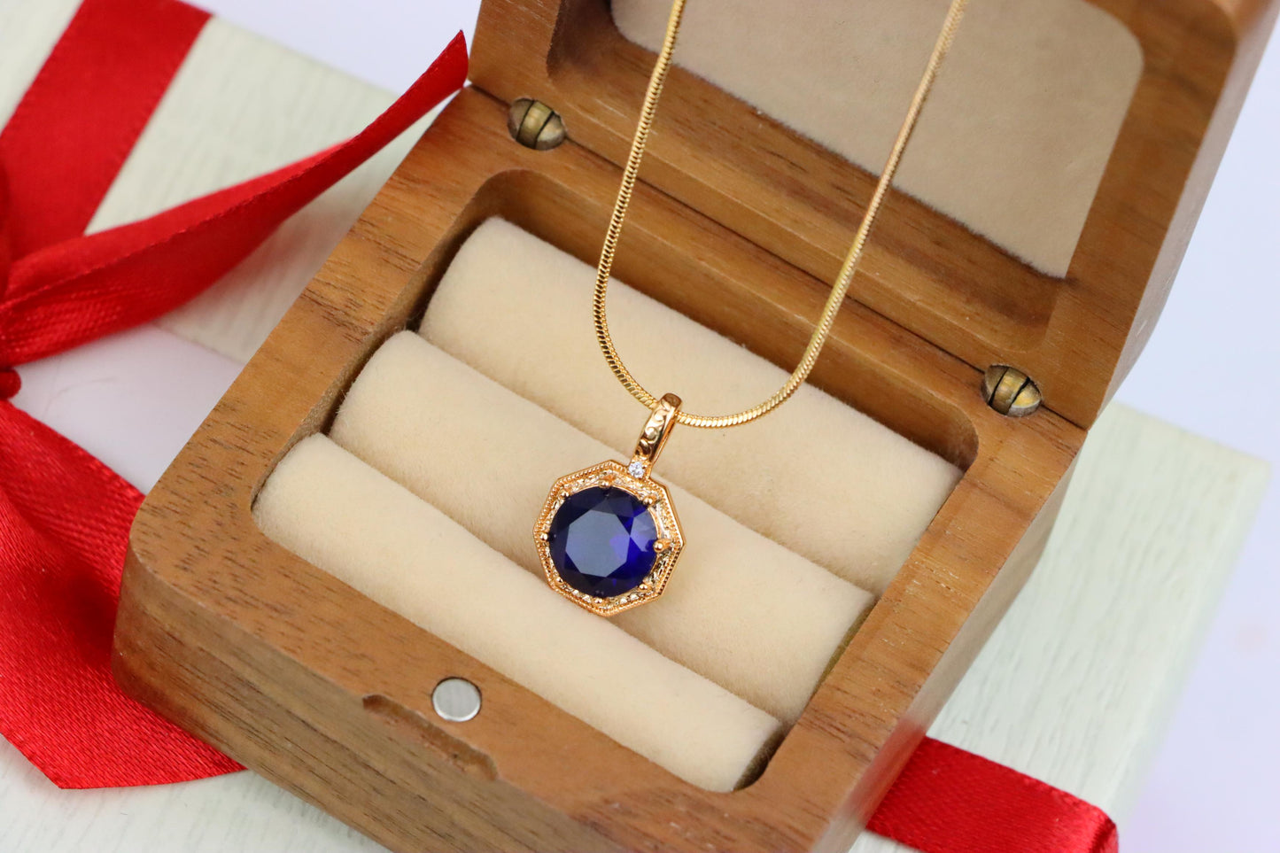 Royal Purple Gemstone Pendant in Gold Octagon Frame, XPPT1390 (2134-2)