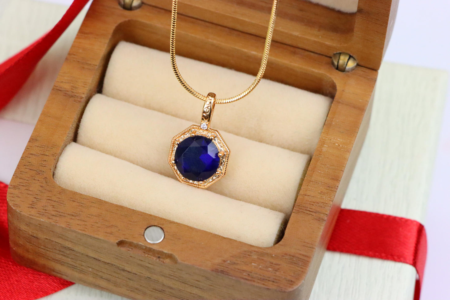 Royal Purple Gemstone Pendant in Gold Octagon Frame, XPPT1390 (2134-2)