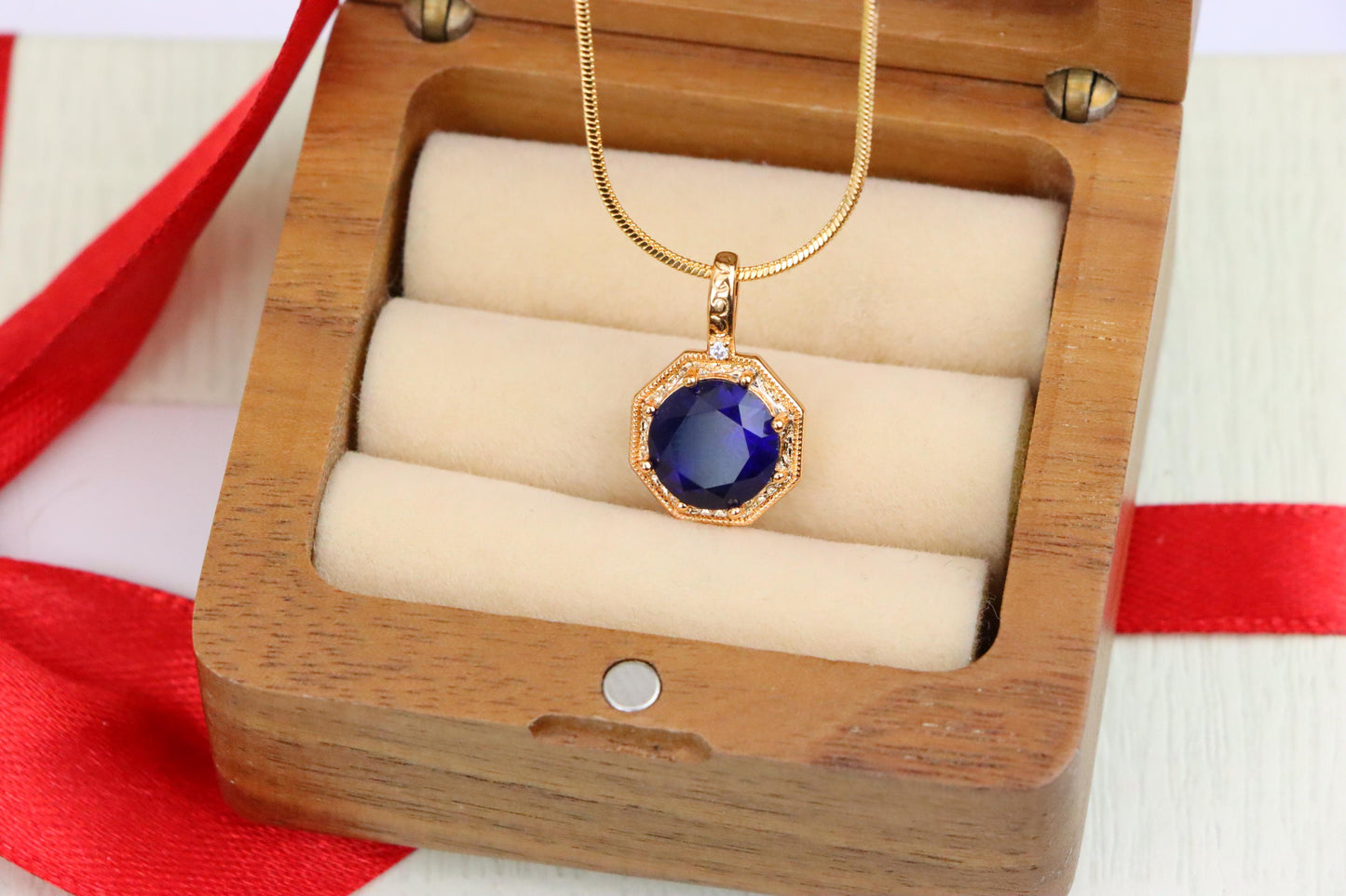 Royal Purple Gemstone Pendant in Gold Octagon Frame, XPPT1390 (2134-2)