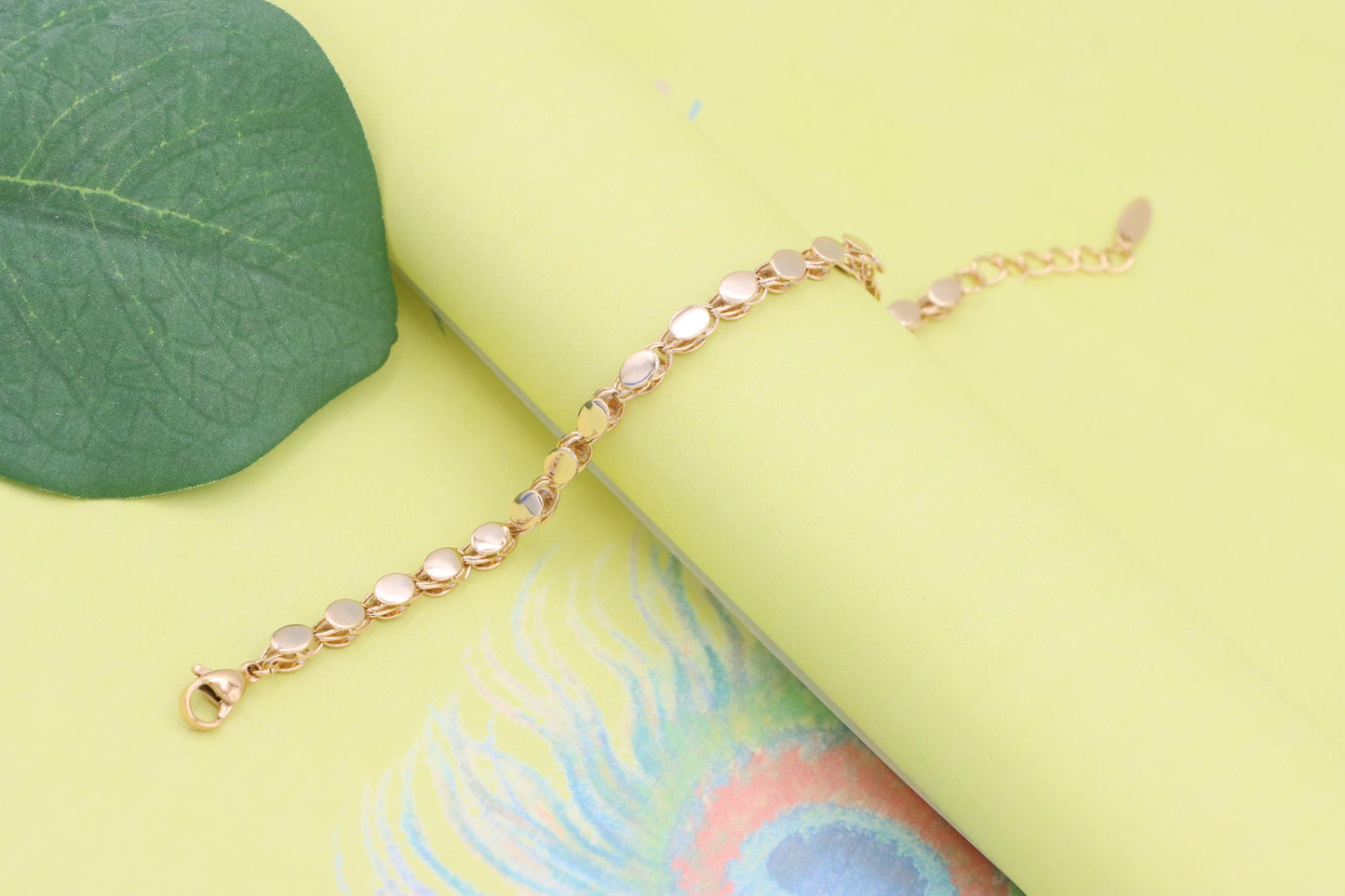 Elegant Rose Gold Bracelet with Textured Round Charm Links, XPBL1102 (2111-1)