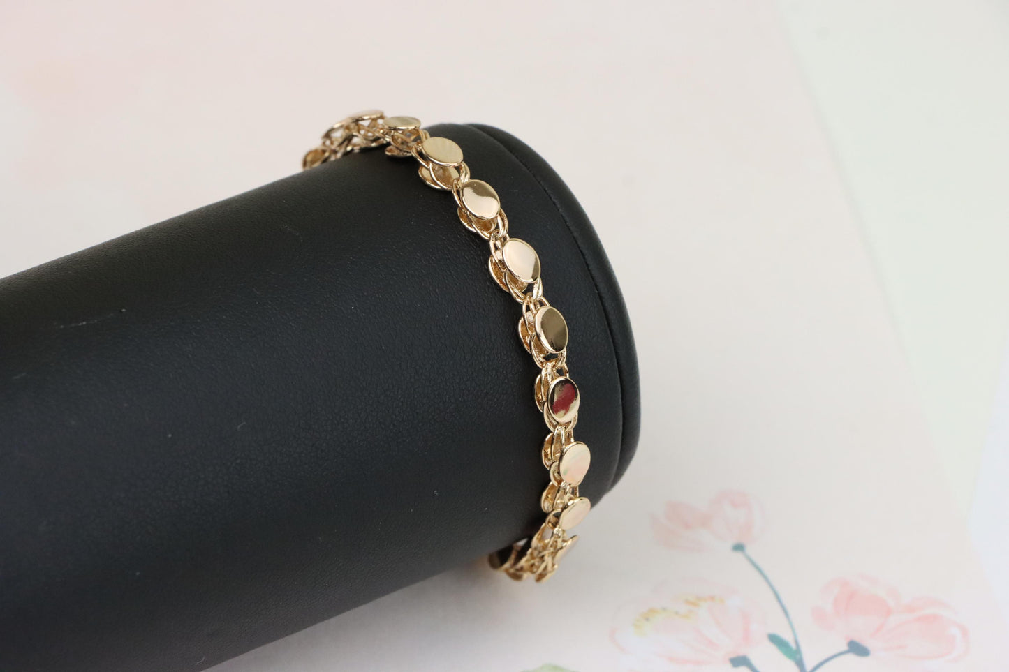 Elegant Rose Gold Bracelet with Textured Round Charm Links, XPBL1102 (2111-1)