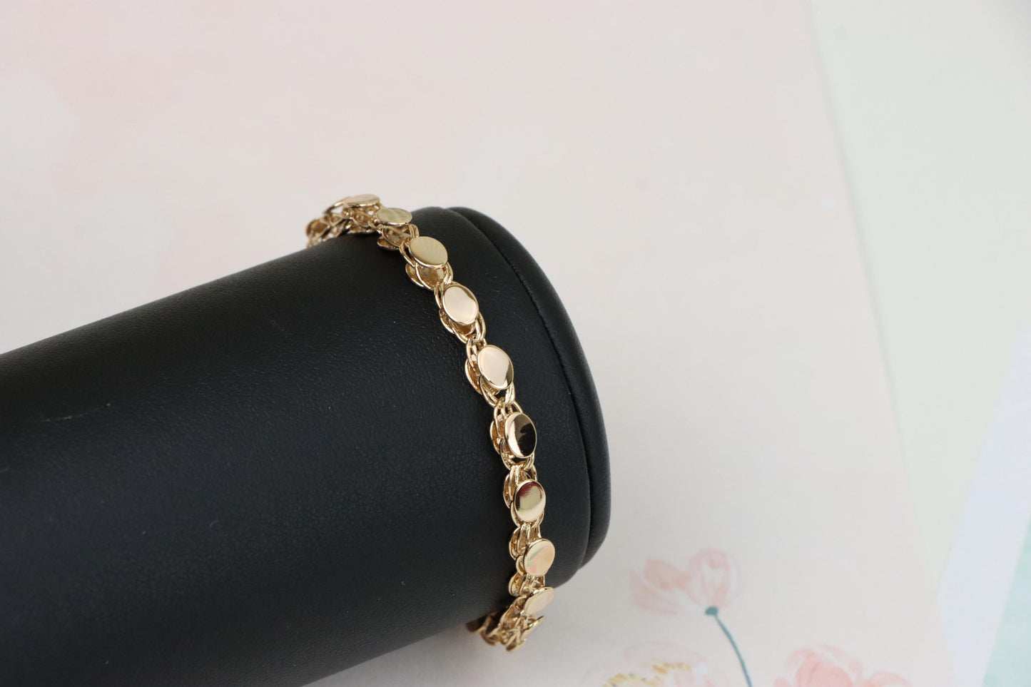 Elegant Rose Gold Bracelet with Textured Round Charm Links, XPBL1102 (2111-1)
