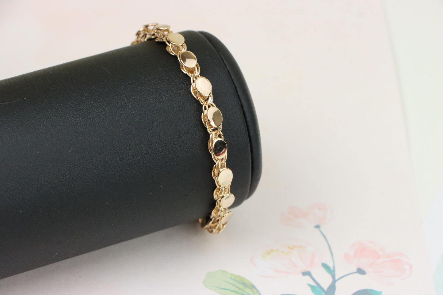 Elegant Rose Gold Bracelet with Textured Round Charm Links, XPBL1102 (2111-1)