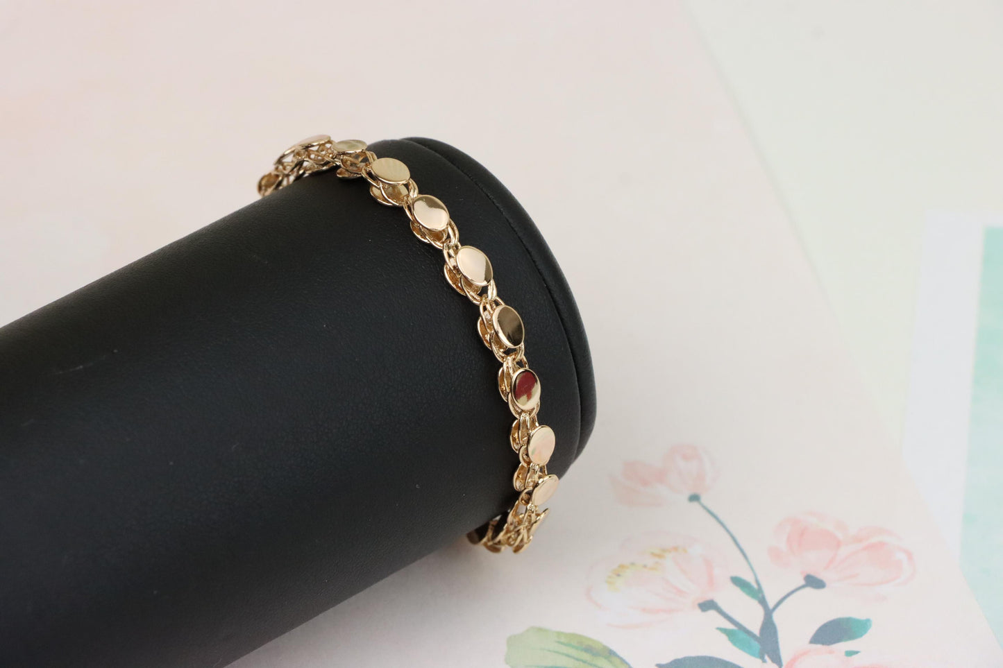 Elegant Rose Gold Bracelet with Textured Round Charm Links, XPBL1102 (2111-1)